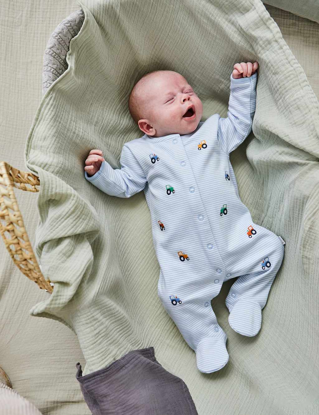 JoJo Maman Bb Pure Cotton Striped Sleepsuit (0-9 Mths) Light Blue Mix