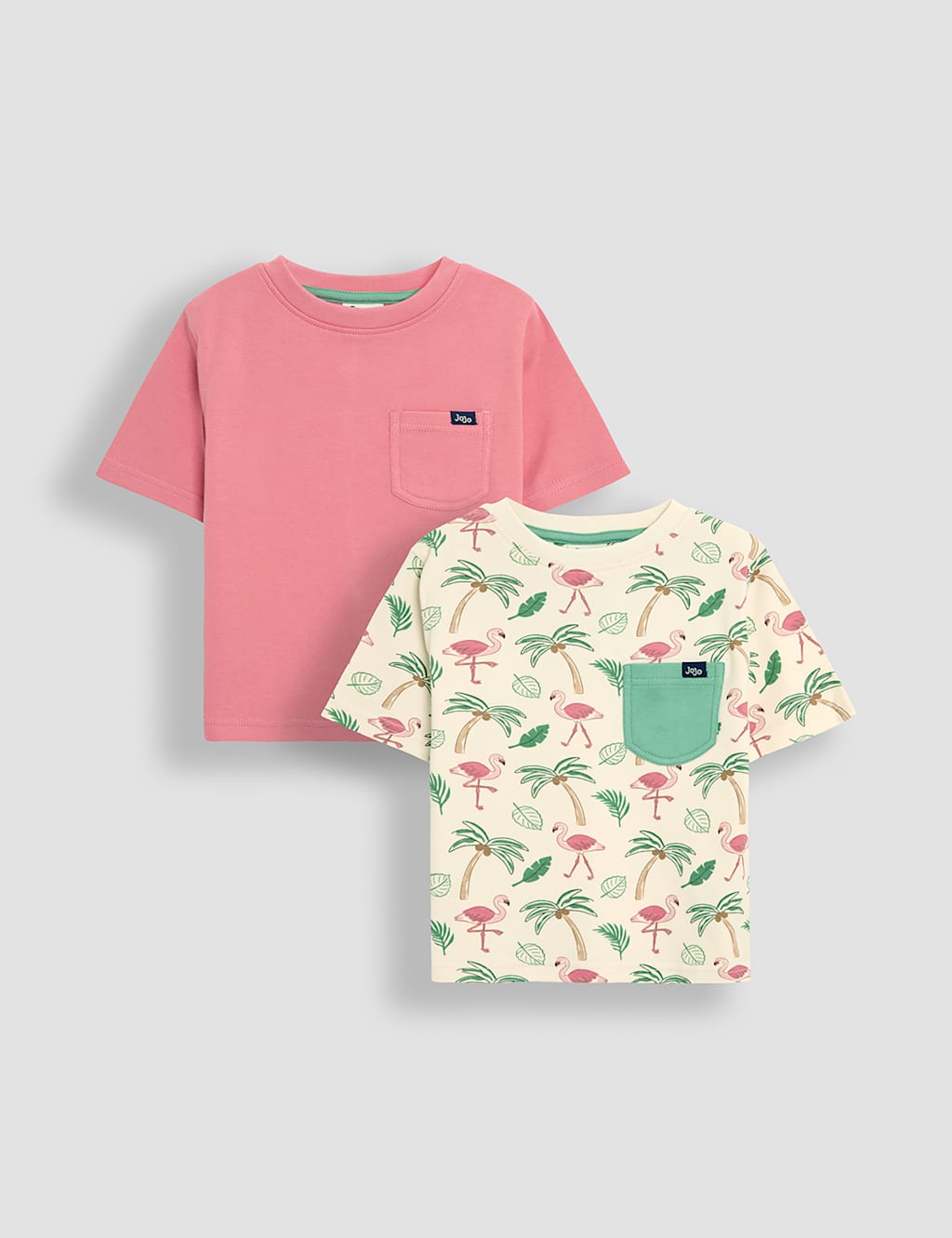 Jojo Maman Bb Boys 2 Pack Pure Cotton Plain & Flamingo T-Shirts (1-5 Yrs) - 3-4 Y - Multi, Multi