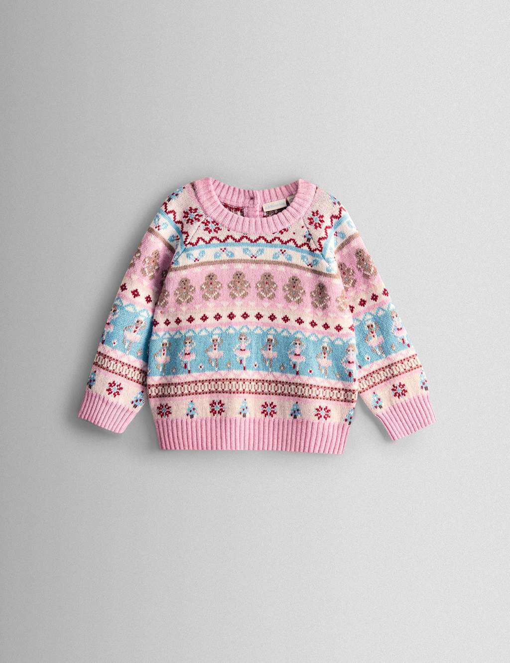 JoJo Maman Bb Ballerina Fair Isle Jumper with Wool (6 Mths-7 Yrs) Pink Mix