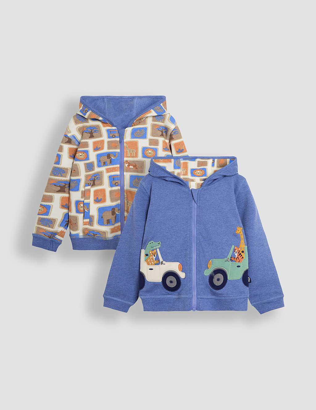 Jojo Maman Bébé Boys Pure Cotton Safari Reversible Hoodie (0-5 Yrs) - 3-4 Y - Multi, Multi