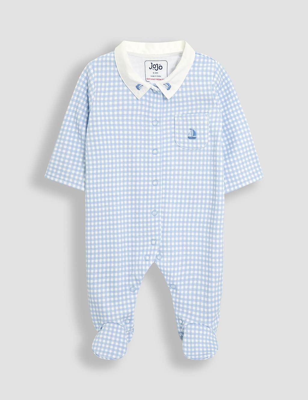 Pure Cotton Gingham Boat Sleepsuit (0-12 Mths)