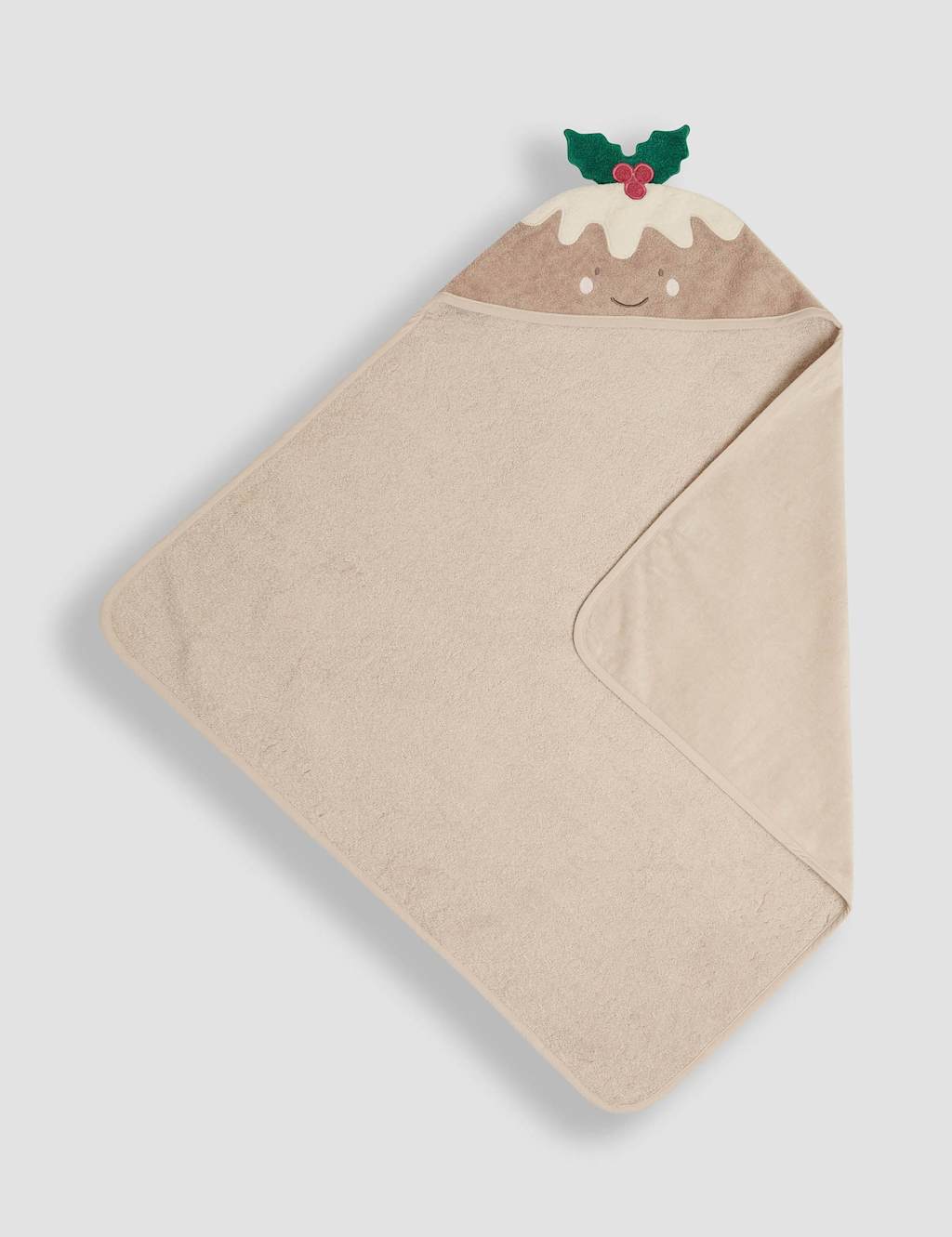 JoJo Maman Bb Pure Cotton Christmas Pudding Hooded Towel Cream Mix