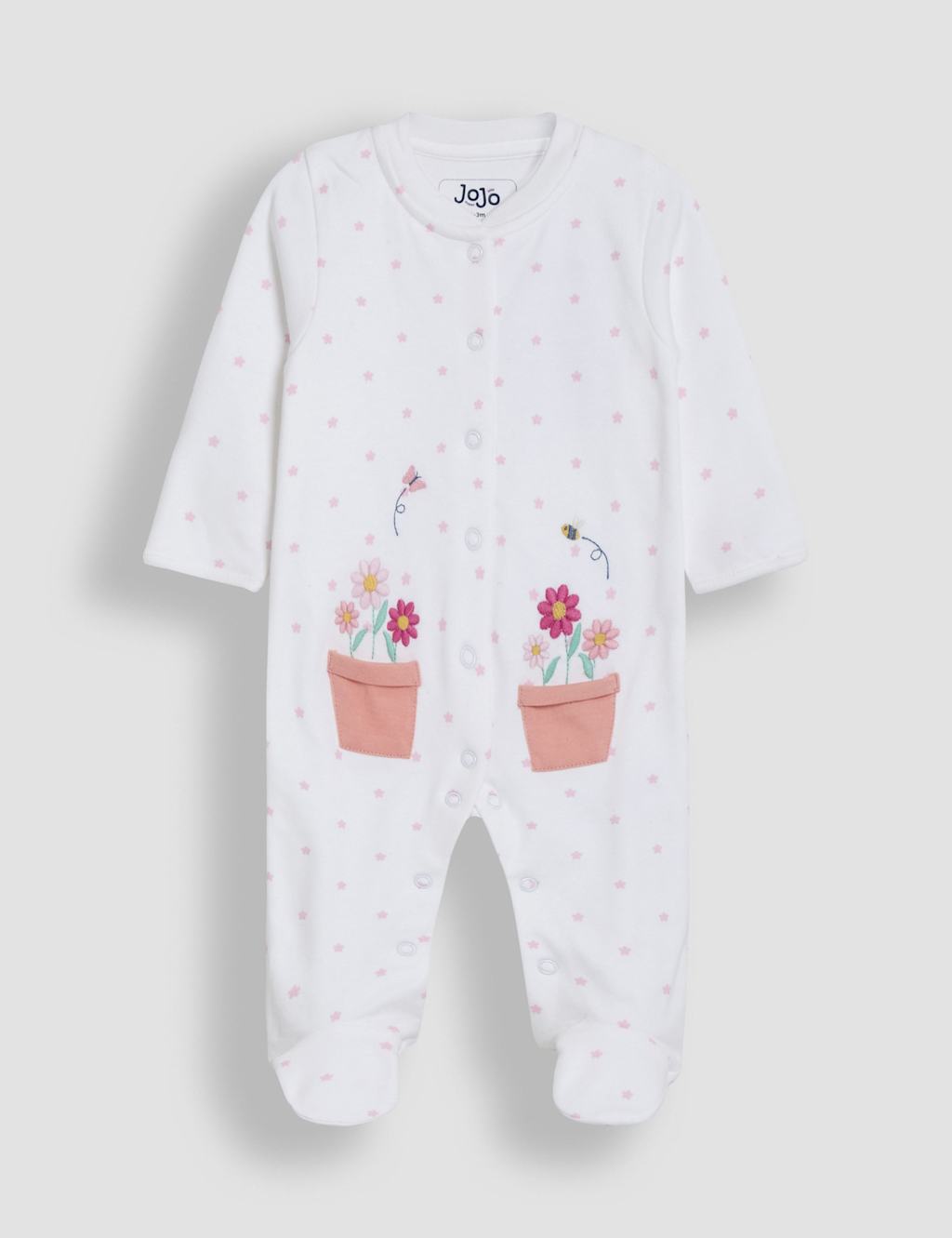 Pure Cotton Flower Pot Appliqué Sleepsuit (Newborn - 12 Mths)