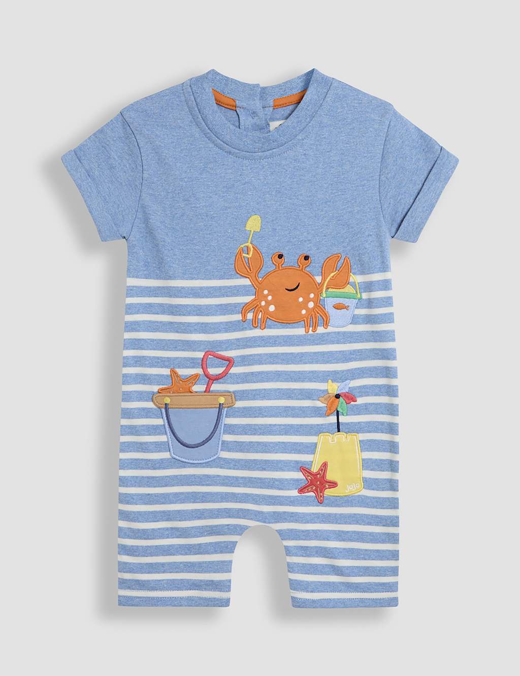Jojo Maman Bébé Boys Pure Cotton Crab Applique Romper (0-24 Mths) - 6-12M - Blue Mix, Blue Mix