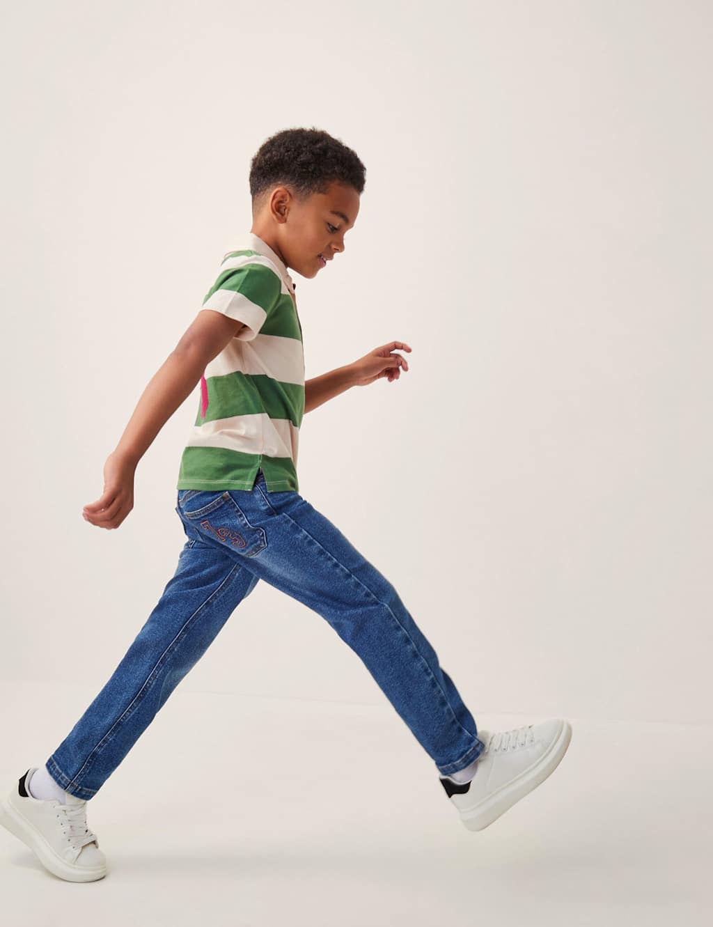 Monsoon Straight Cotton Rich 73 Slogan Jeans (4-13 Years) Blue