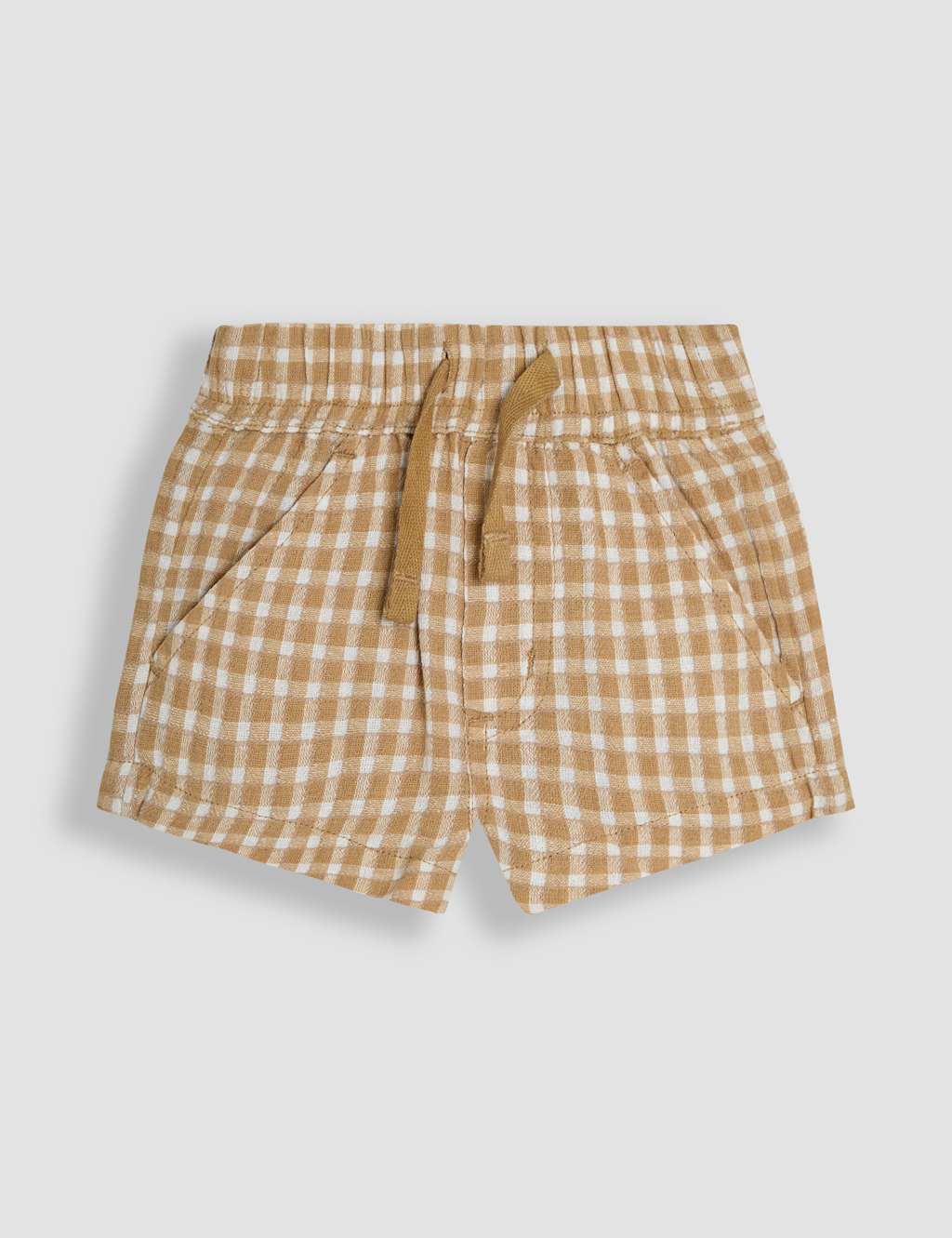 Jojo Maman Bébé Boys Pure Cotton Textured Gingham Shorts (0-5 Yrs) - 6-12M - Brown Mix, Brown Mix