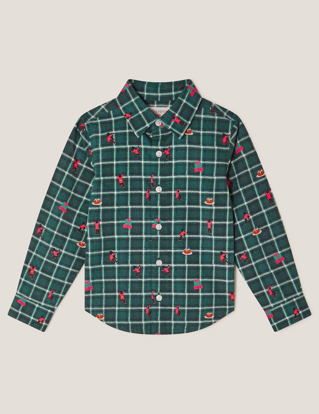 Monsoon Xmas Printed Check Shirt (2-13 Yrs) Green Mix