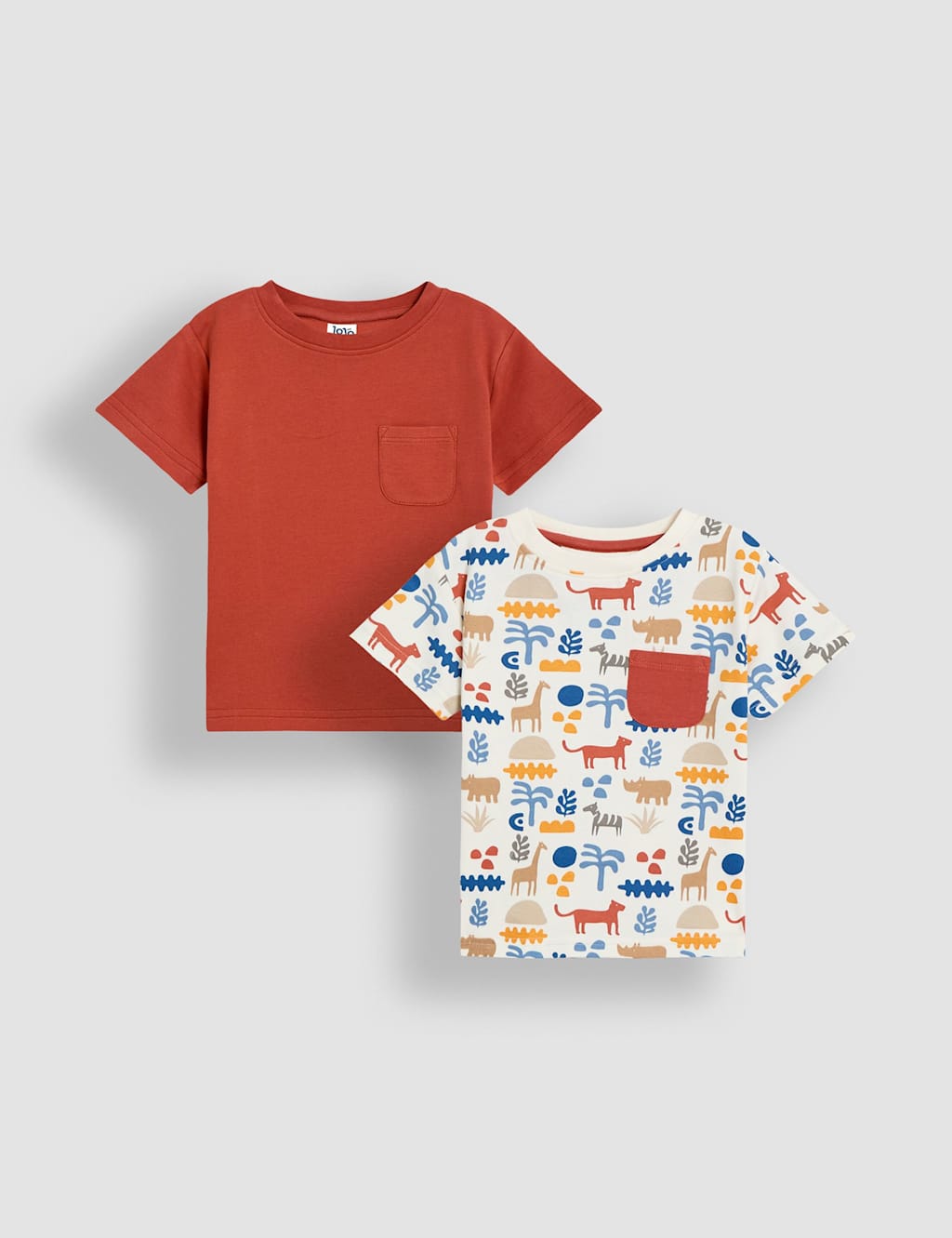Jojo Maman Bébé Boys 2 Pack Pure Cotton Safari & Plain T-Shirts (6 Mths - 5 Yrs) - 4-5 Y - Multi, Multi