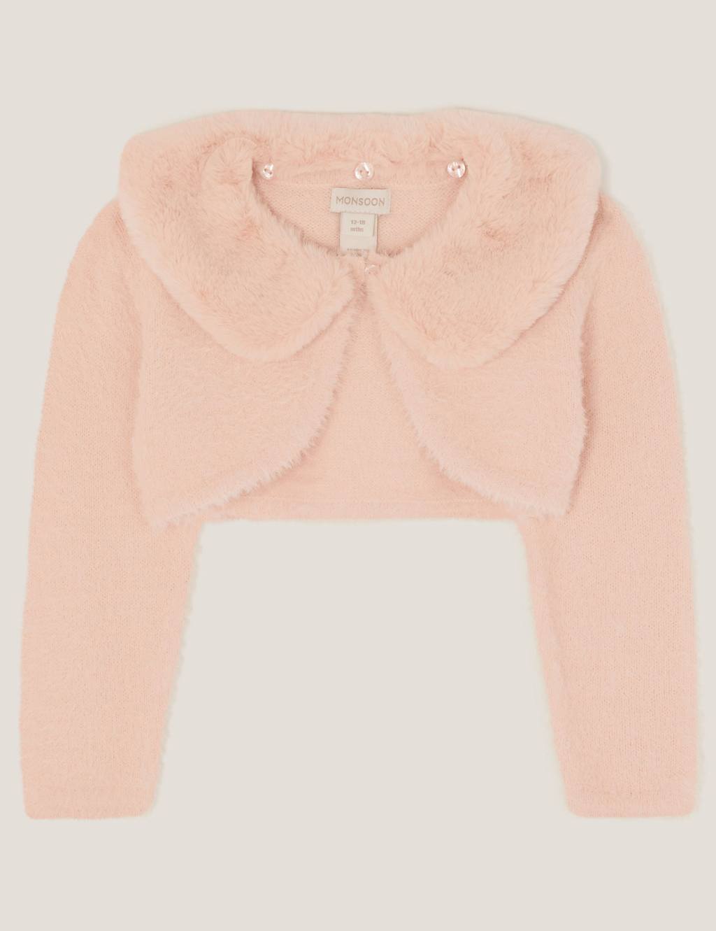 Monsoon Fuzzy Knitted Detachable Collar Cardigan (0-15 Yrs) Pink