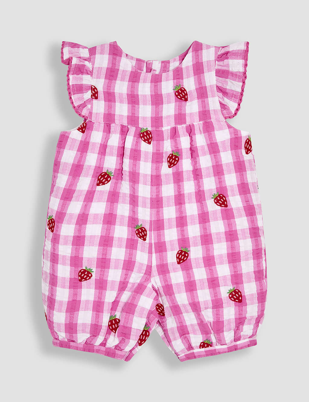 Pure Cotton Strawberry Gingham Romper (0-24 Mths)