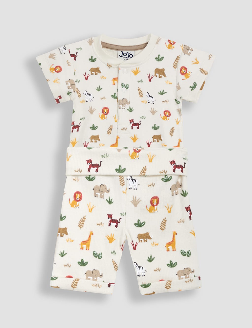 Jojo Maman Bébé Boys 2pc Cotton Rich Safari Top & Bottom Outfit (0-24 Mths) - 12-18 - Cream Mix, Cream Mix