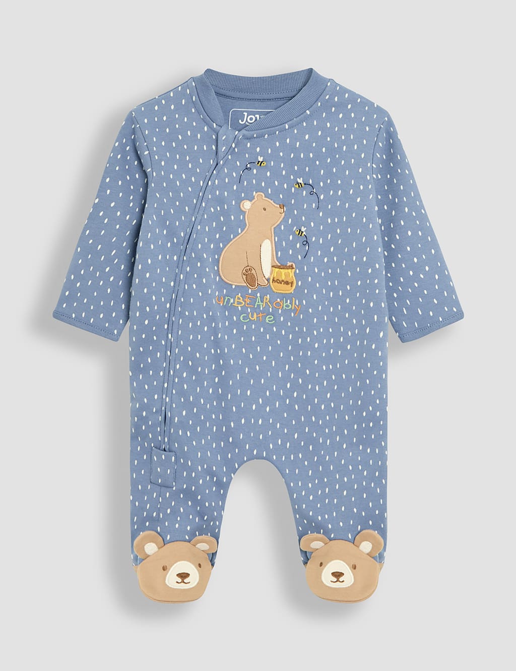 Pure Cotton Bear Applique Zip Sleepsuit (0-12 Mths)