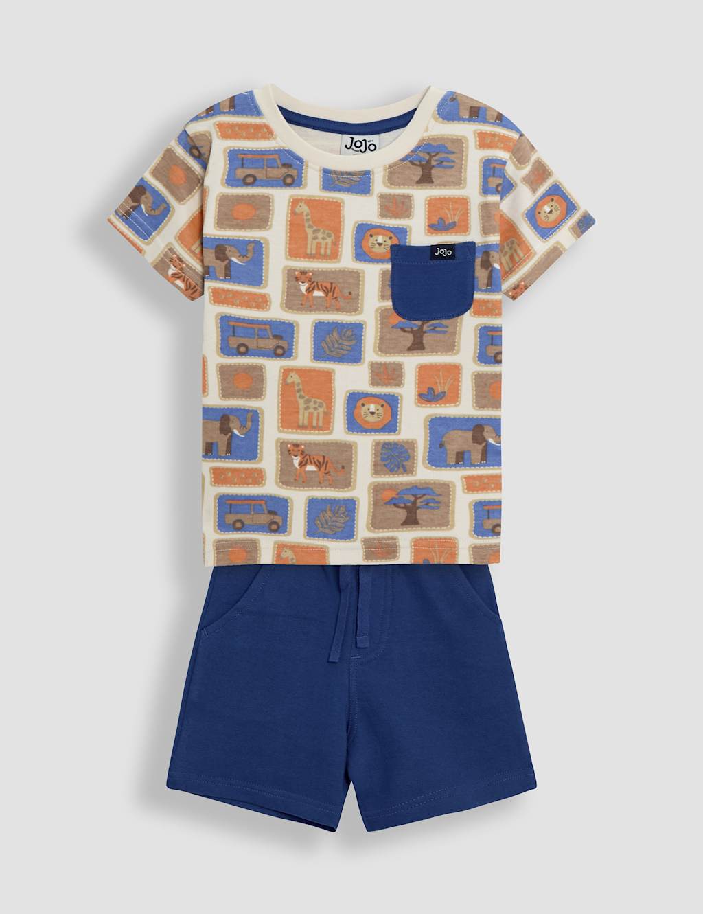 Jojo Maman Bébé Boys 2pc Pure Cotton Safari Postcard Outfit (3 Mths-5 Yrs) - 3-4 Y - Ecru Mix, Ecru Mix