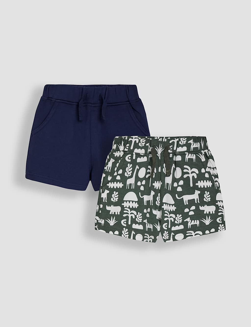 Jojo Maman Bébé Boys 2 Pack Pure Cotton Safari & Plain Shorts (6 Mths-6 Yrs) - 6-12M - Multi, Multi