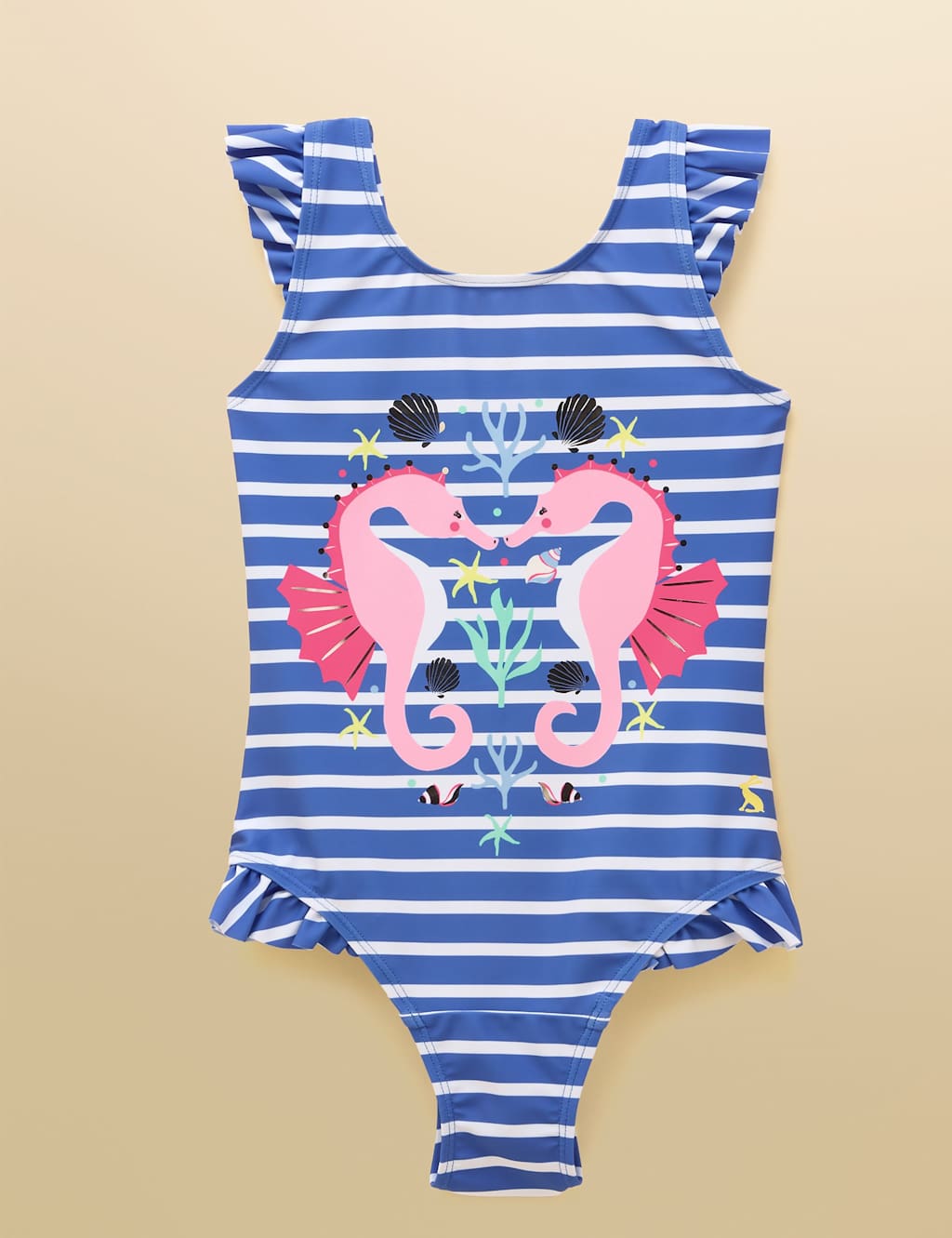 Joules Girls Sparkly Seahorse Frill Swimsuit (1-10 Yrs) - 10 Years - Blue Mix - Available at M&S