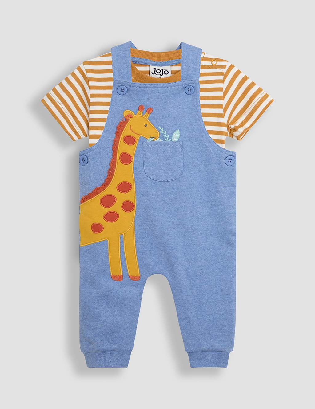 Jojo Maman Bébé Boys 2pc Pure Cotton Giraffe Dungarees Outfit (0-24 Mths) - 18-24 - Multi, Multi