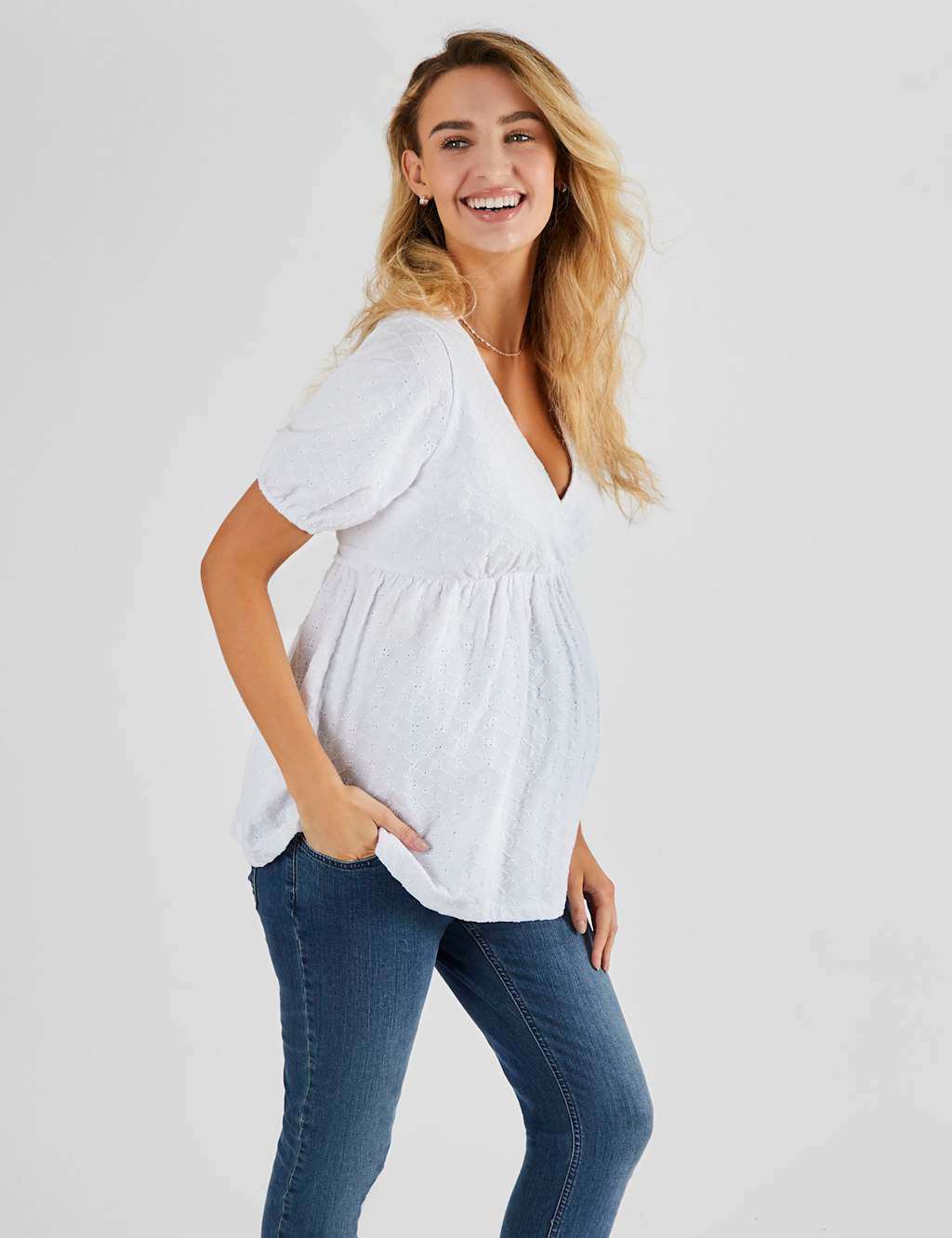 Cotton Rich Broderie V-Neck Maternity Top