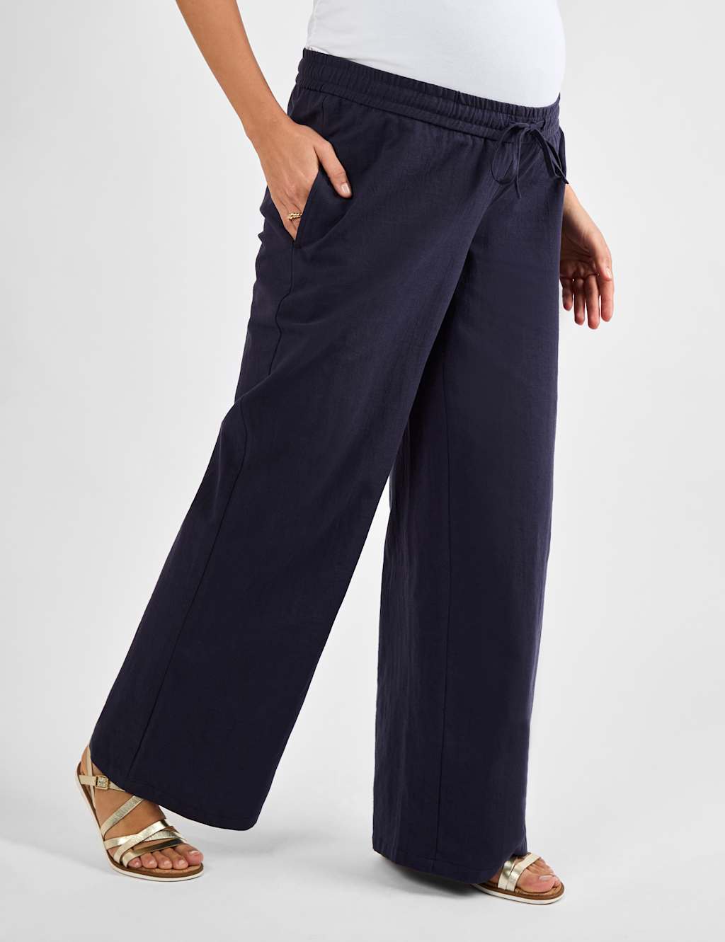 Maternity Wide Leg Trousers with Linen
