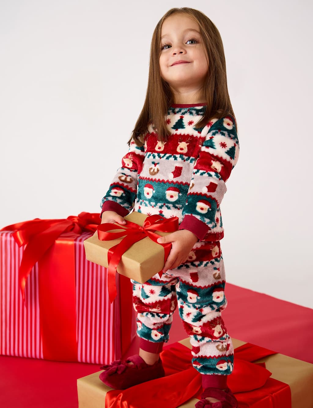 JoJo Maman Bb Fleece Christmas Fair Isle Pyjamas (12 Mths - 7 Yrs) Red