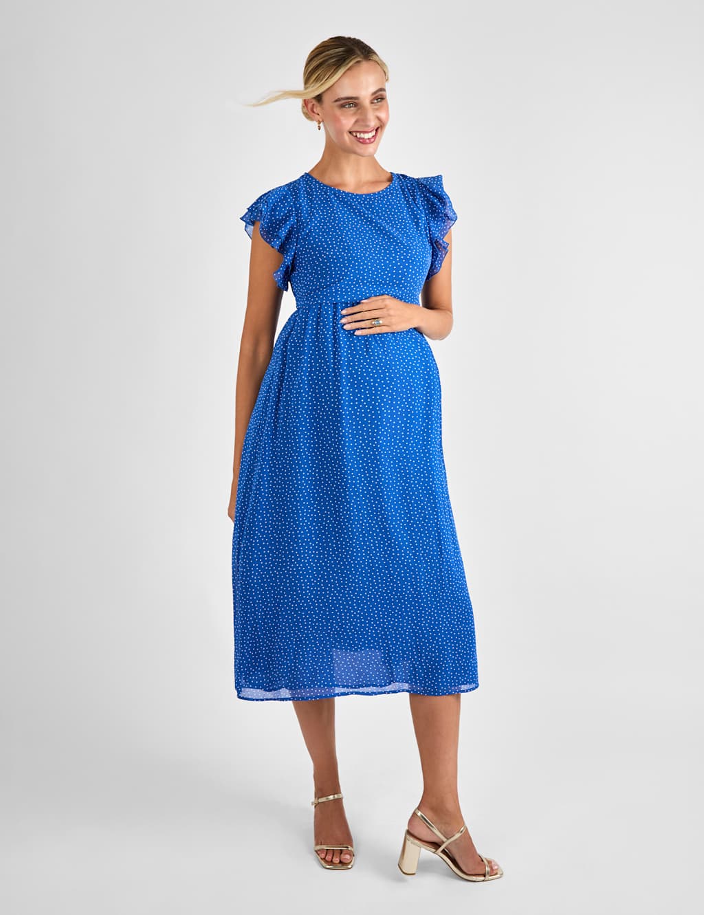 Maternity Polka Dot Midi Waisted Dress