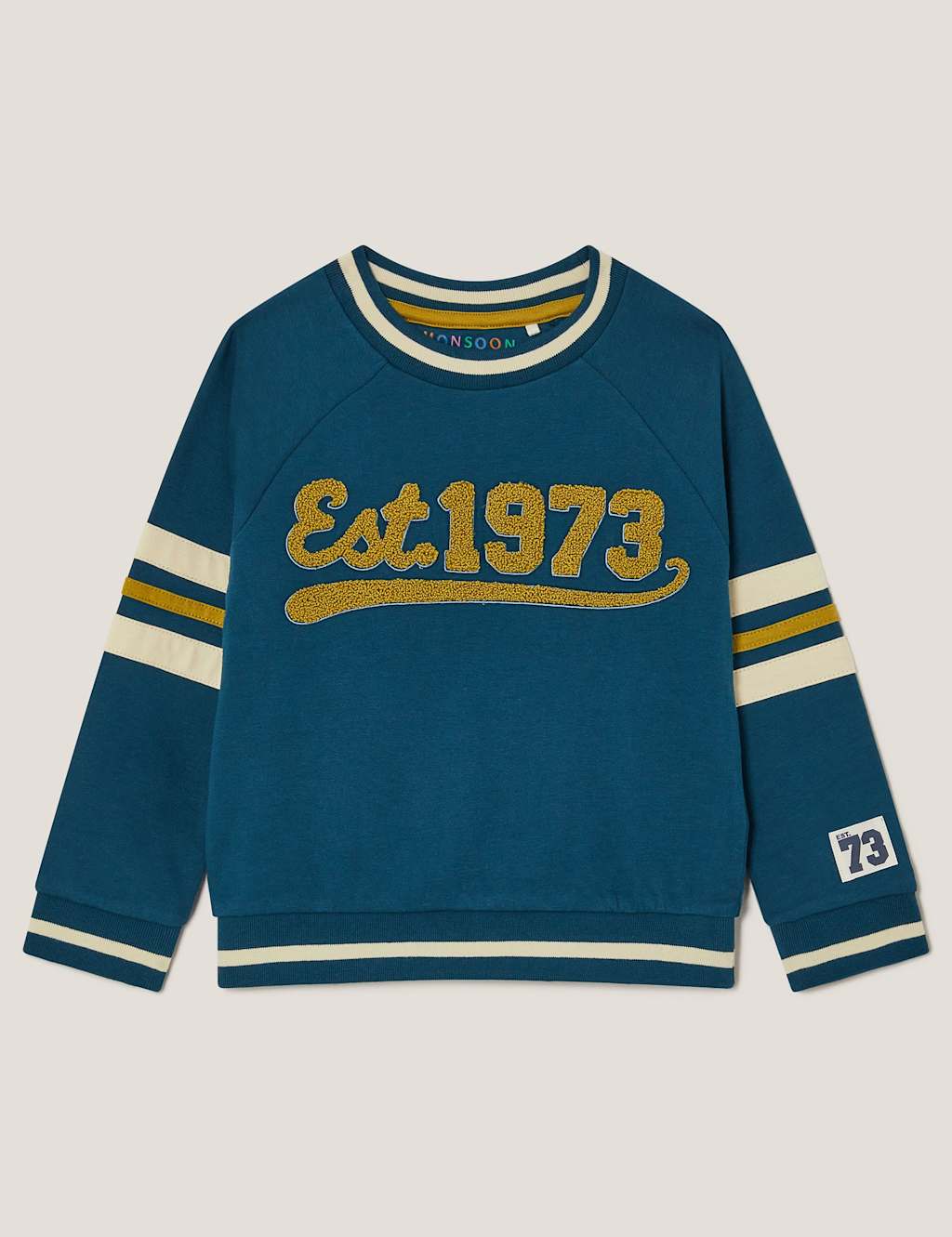 Monsoon Pure Cotton Varsity Leopard Sweatshirt (3-13 Yrs) Blue