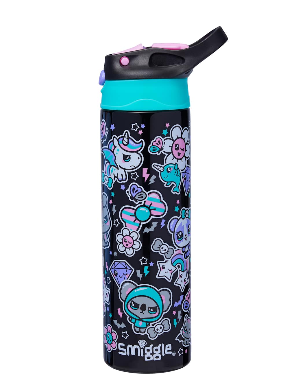 Smiggle Kids' Printed Water Bottle Black Mix