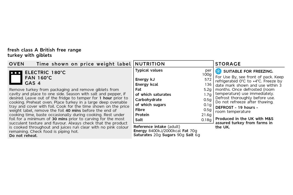 Collection Free-Range Turkey (Serves 6-18) back of pack image