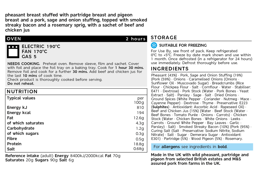 Collection British Easy-Carve Stuffed Three Game Roast (Serves 4-6) back of pack image