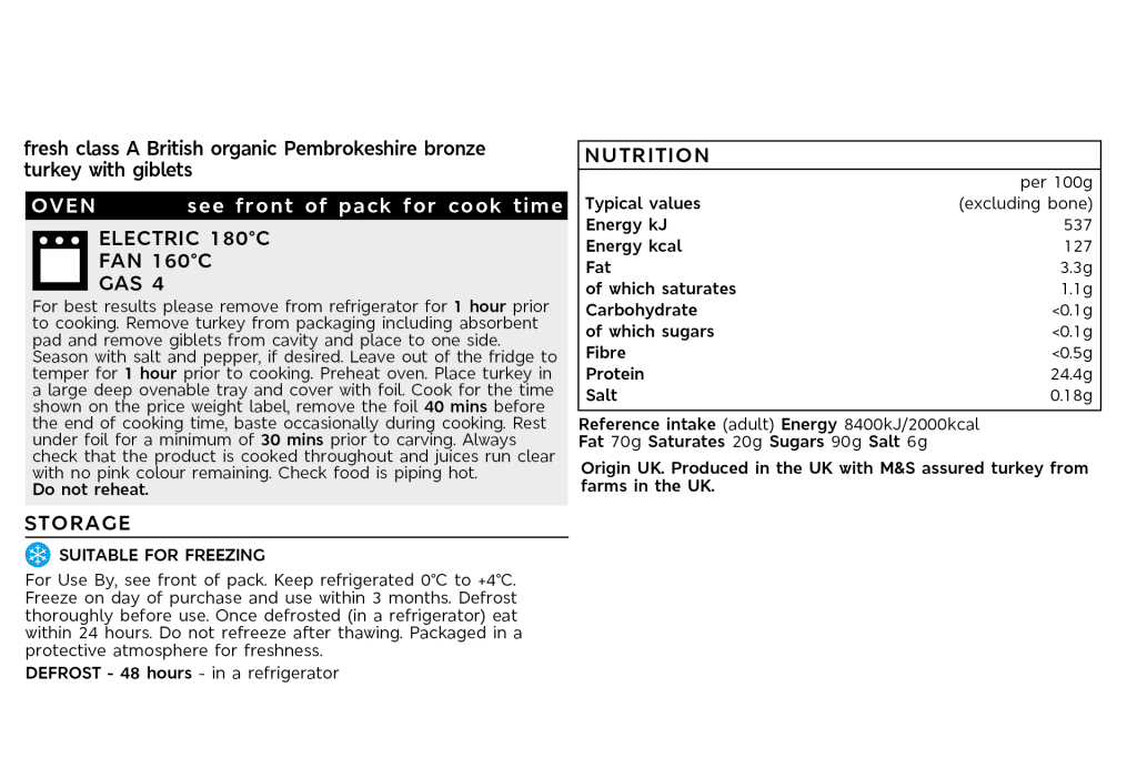 Collection Organic Bronze Turkey (Serves 6-10) back of pack image