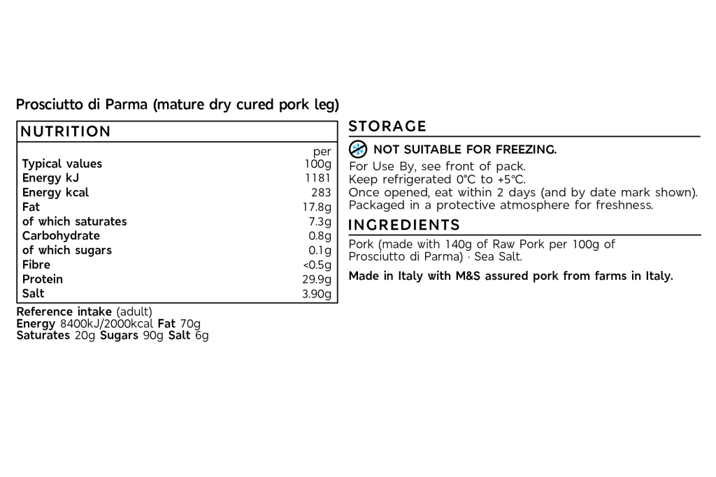 Collection 18-Month Matured, Hand-Sliced Prosciutto di Parma back of pack image