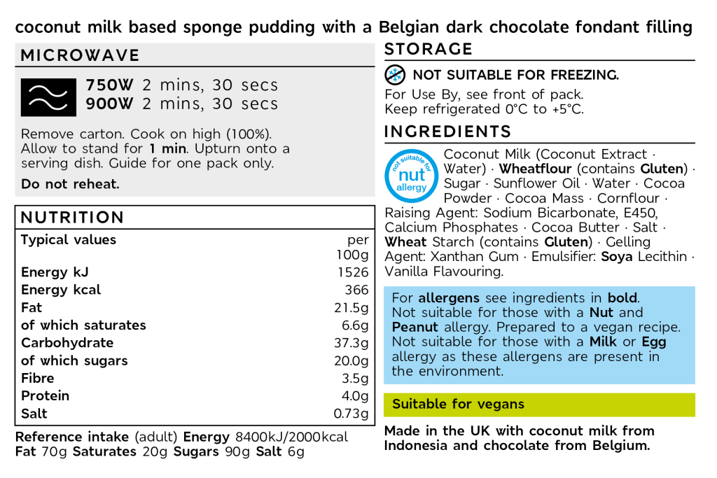Plant Kitchen Vegan Melt in The Middle Chocolate Pudding (Serves 6) back of pack image