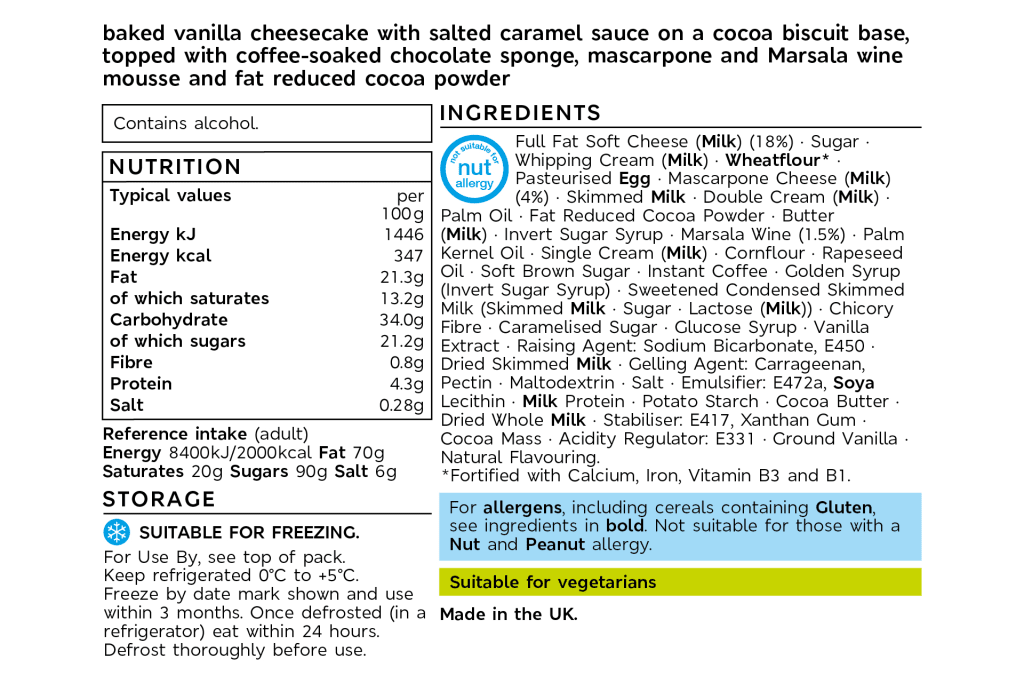 Collection Salted Caramel Tiramisu Cheese Cake (Server 10) back of pack image