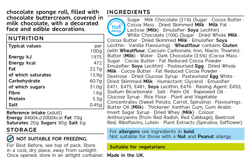 Elf Colin The Caterpillar (Serves 10) back of pack image