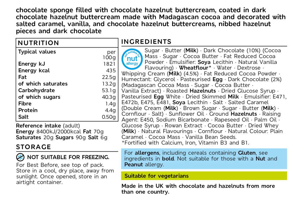Collection Chocolate & Hazelnut Buche (Serves 12) back of pack image