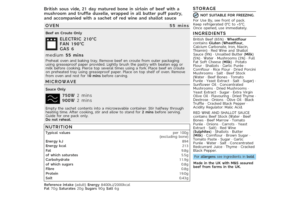 Collection King Arthur Beef en Croûte (Serves 4) back of pack image