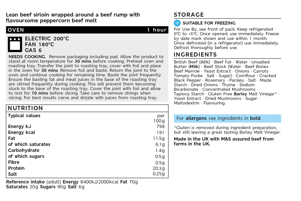 Collection Park Lane Beef Rump Wrapped in Sirloin (Serves 4) back of pack image