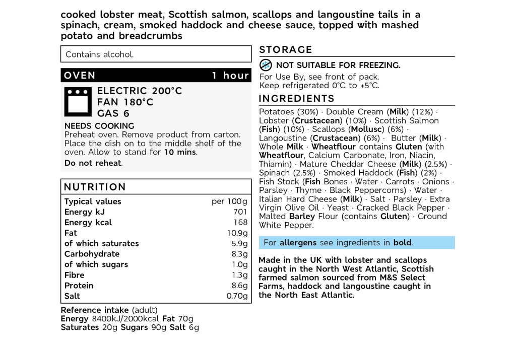 Collection Feast of the Fishes Pie (Serves 6) back of pack image