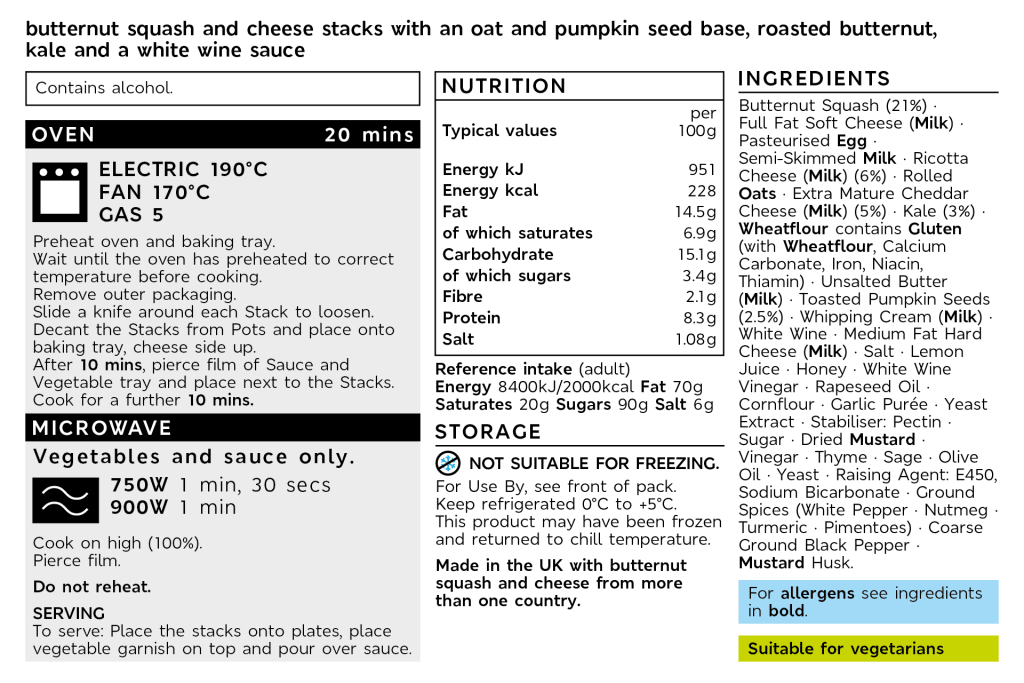 Collection Butternut & Ricotta Stacks back of pack image