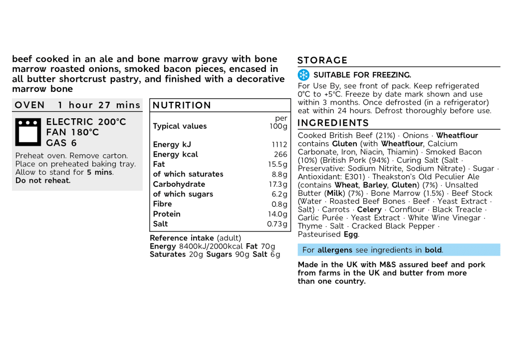 Beef & Bone Marrow Pie (Serves 4) back of pack image