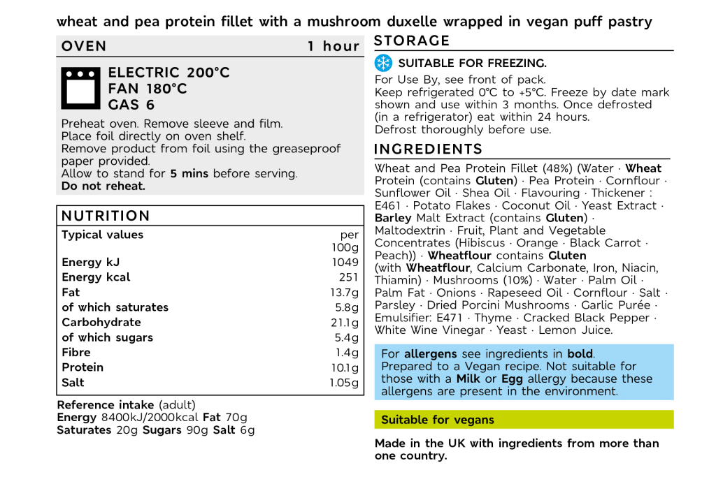 Plant Kitchen Vegan Beef Wellington (Serves 4) back of pack image