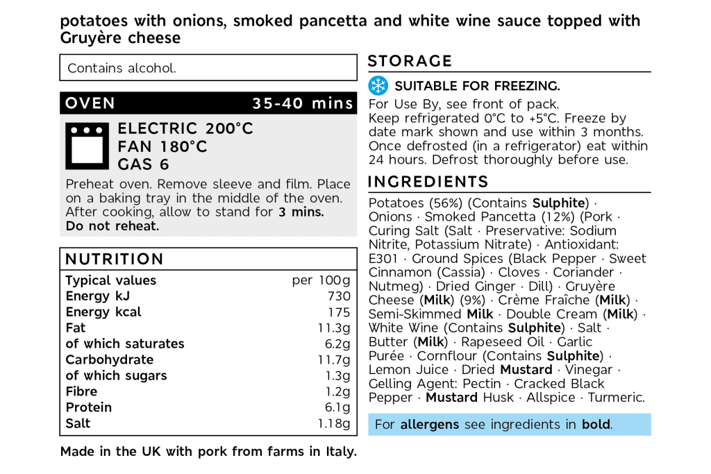 Collection Tartiflette (Serves 6) back of pack image