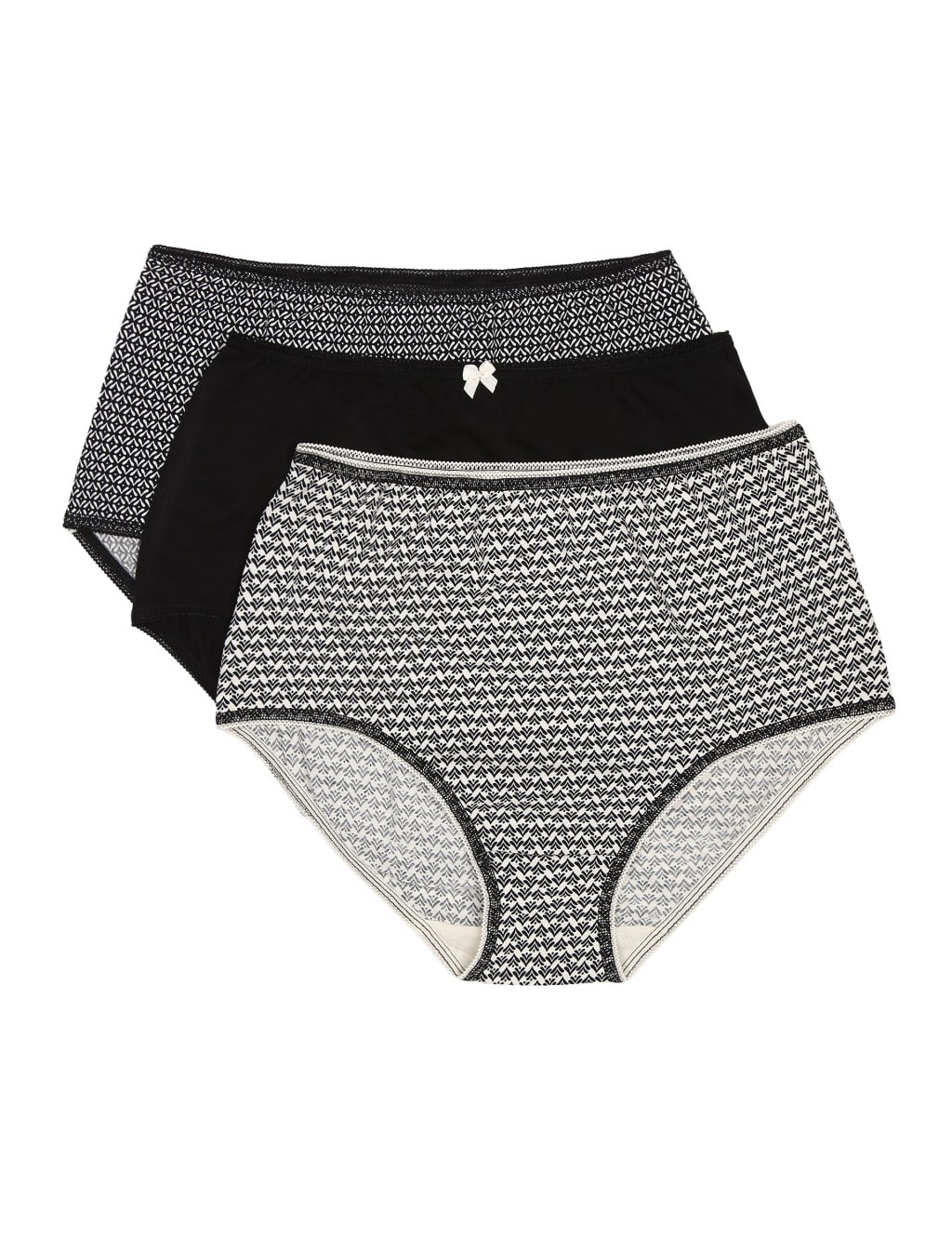 M&S INT 3PK Geo Mono Full Brief Black Mix