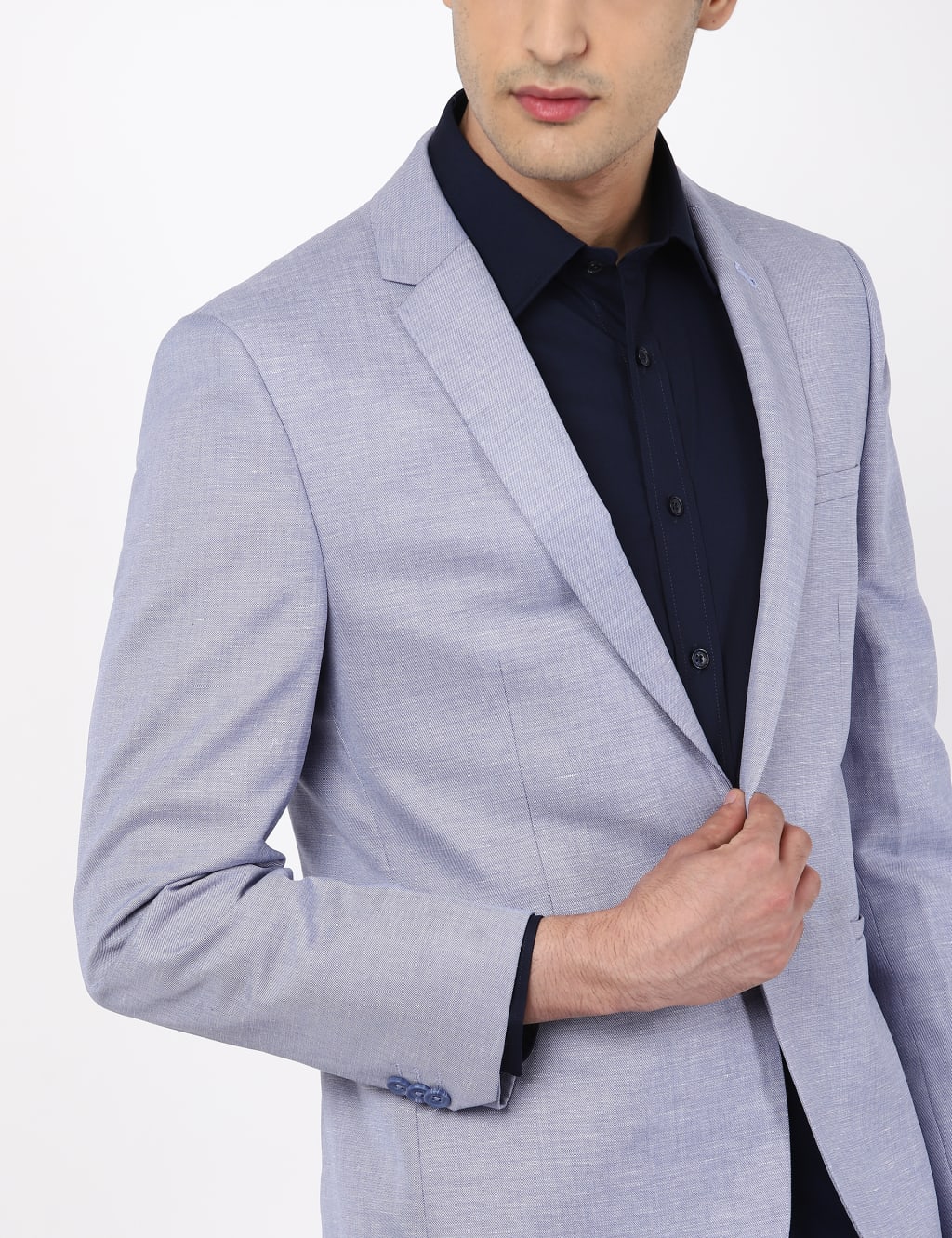 Limited Edition Men's PV Linen Textured Suit - 36LNG - Light Blue, Light Blue