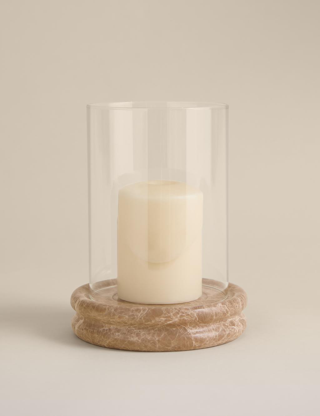 M&S Marble Hurricane Candle Holder - Natural