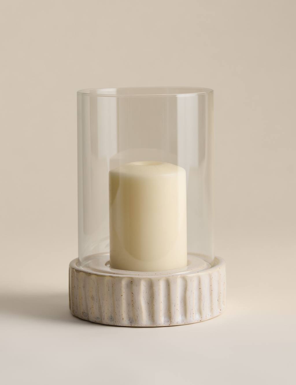 M&S Ribbed Base Ceramic Hurricane Candle Holder White