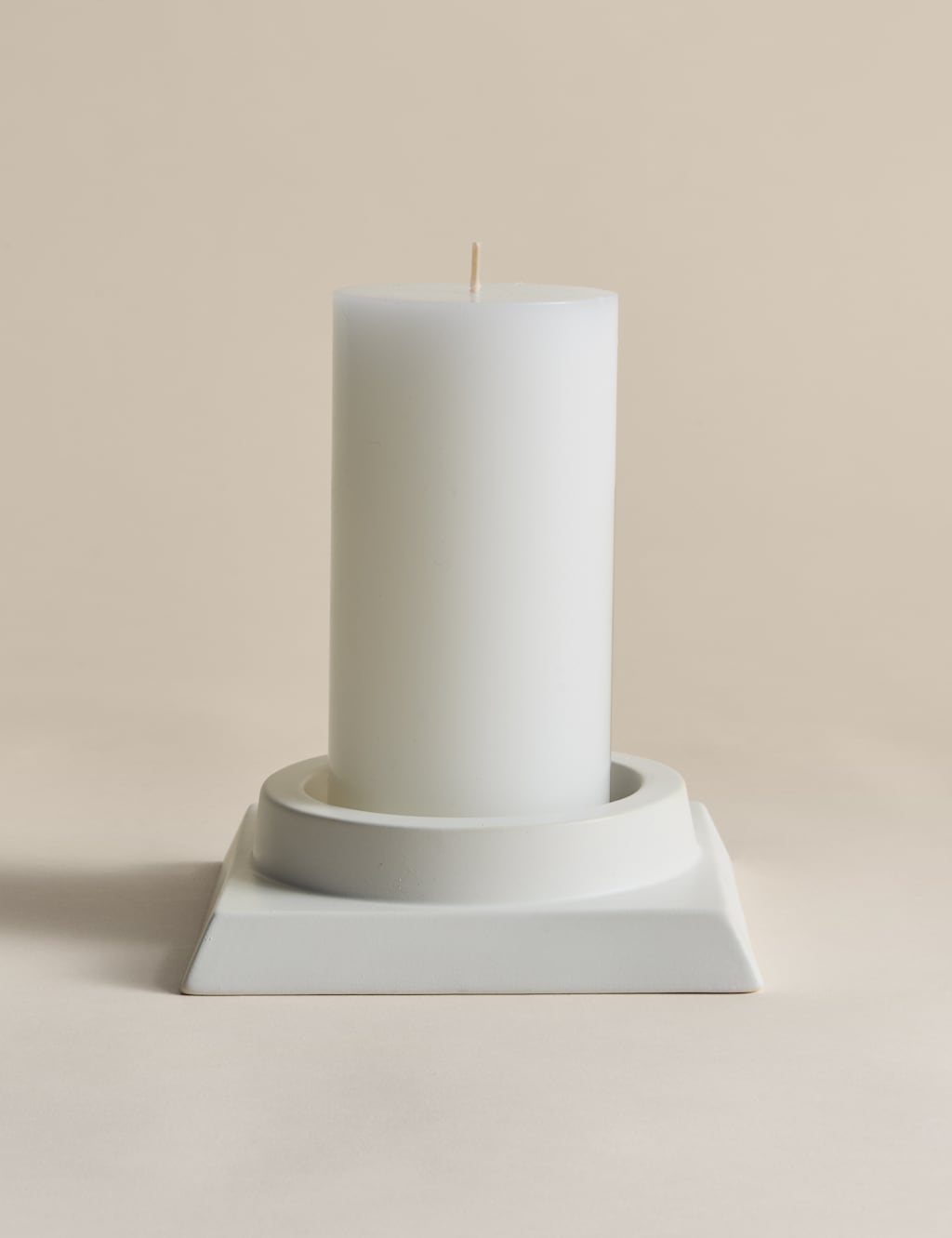 M&S X Kelly Hoppen Block Ceramic Pillar Candle Holder - White