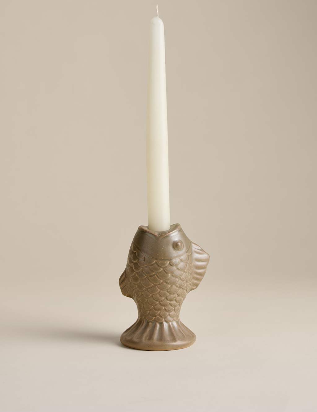 M&S Fish Ceramic Dinner Candle Holder - Green