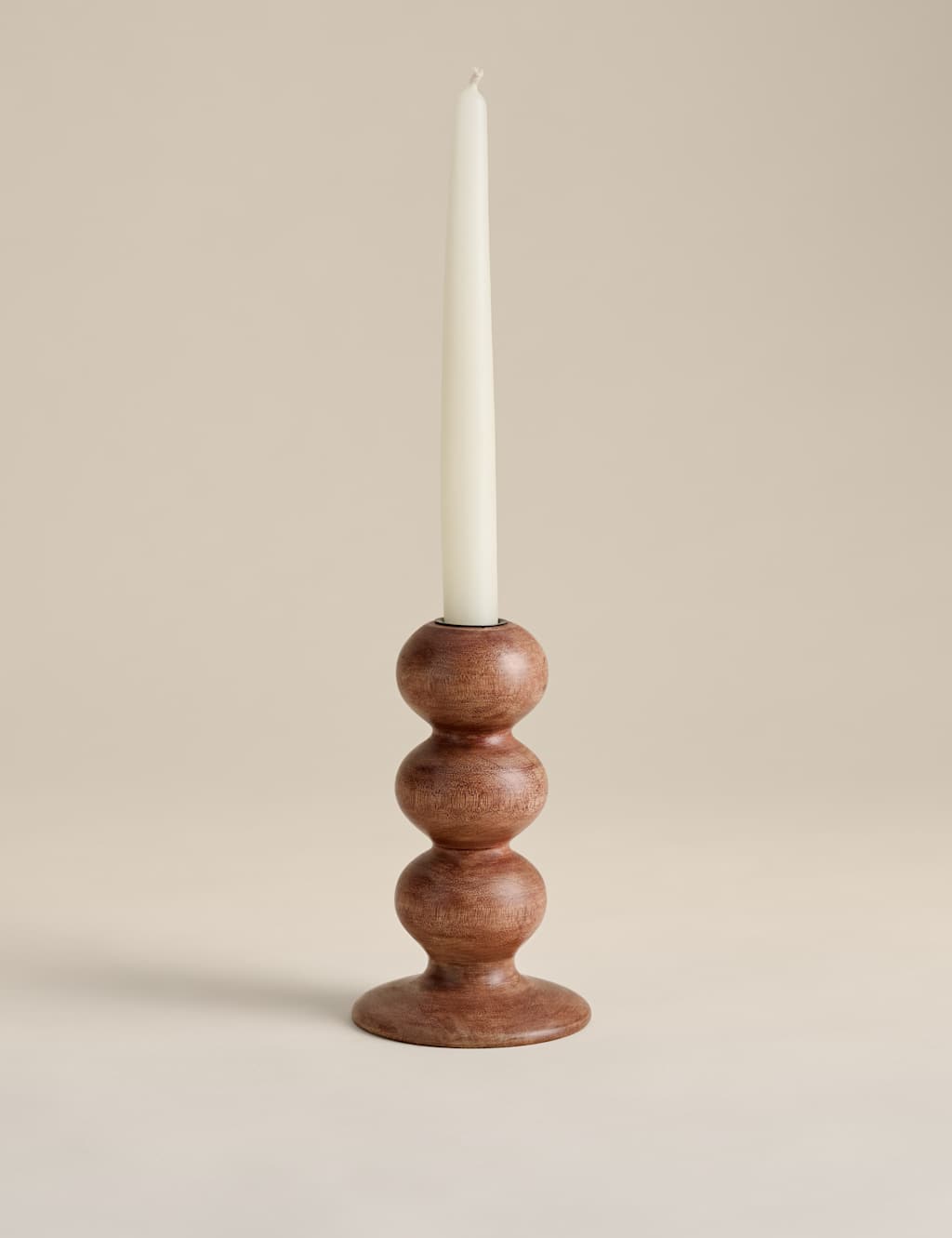 M&S Bobbin Wooden Dinner Candle Holder - Natural