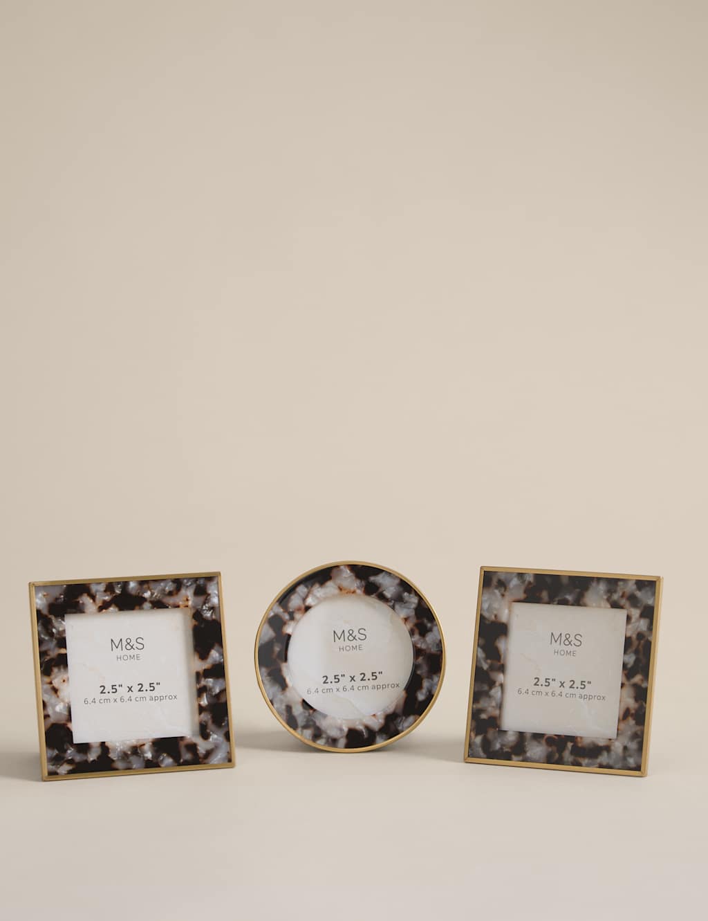 M&S Set of 3 Tortoise Shell Photo Frames 2.5x2.5 inch - Multi