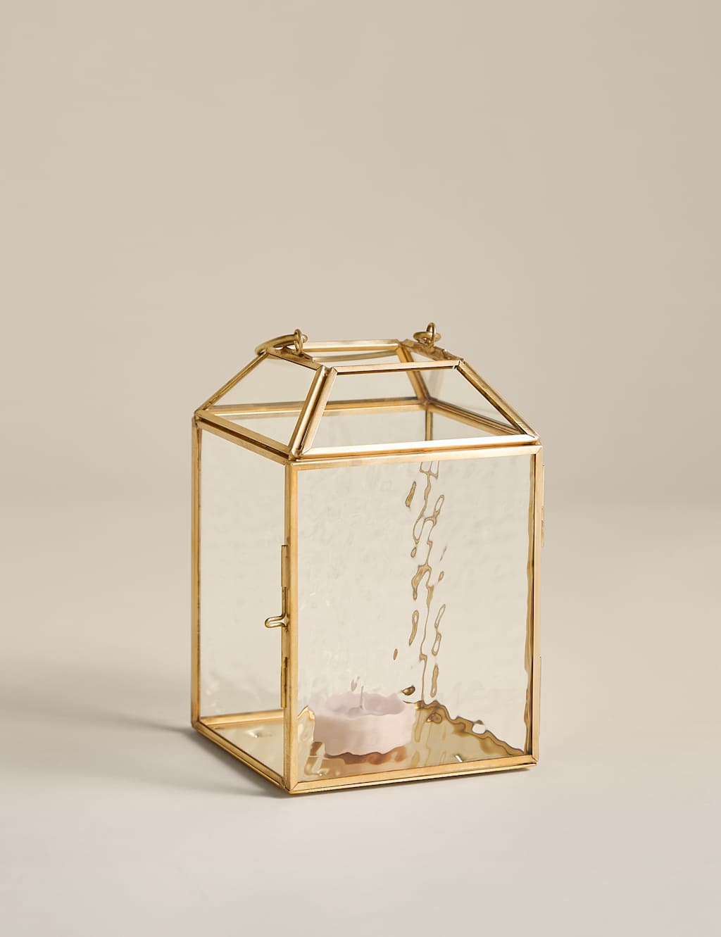 M&S Small Mottled Glass Lantern - Gold